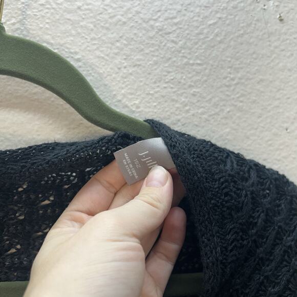 J Jill Poncho Shawl One Size Black Open Knit Linen Blend Lightweight Lagenlook - Picture 2 of 6